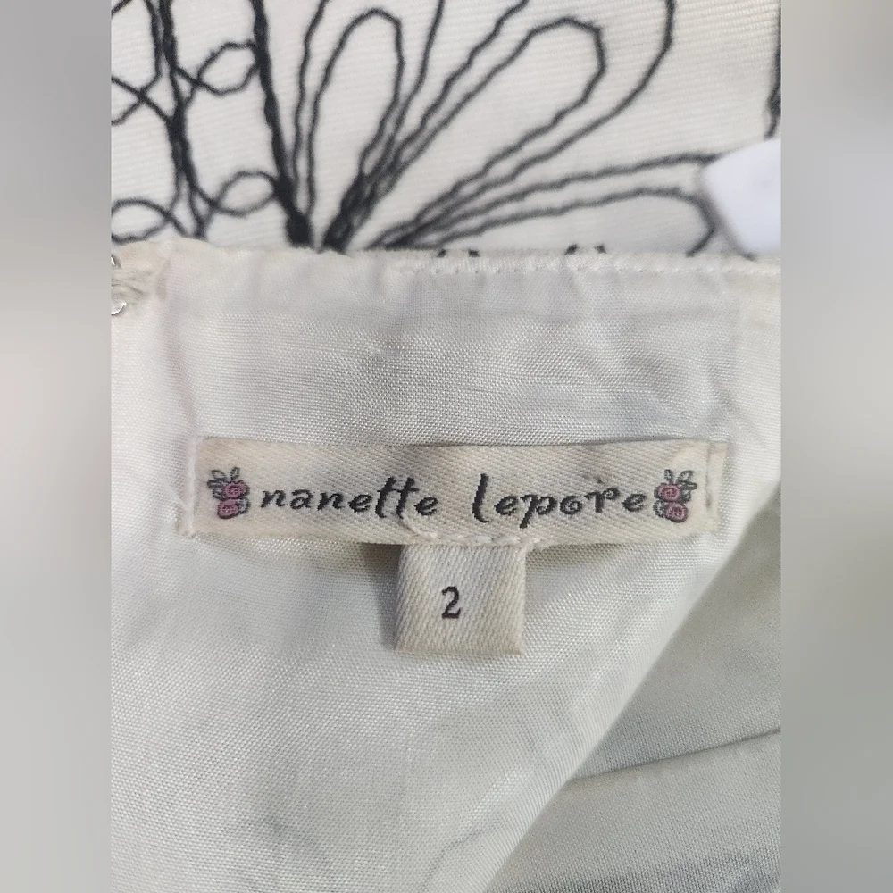 Nanette Lepore Skirt Size 2 Embroidery Stitching Lined Cotton Zip Fit & Flare - Picture 3 of 5